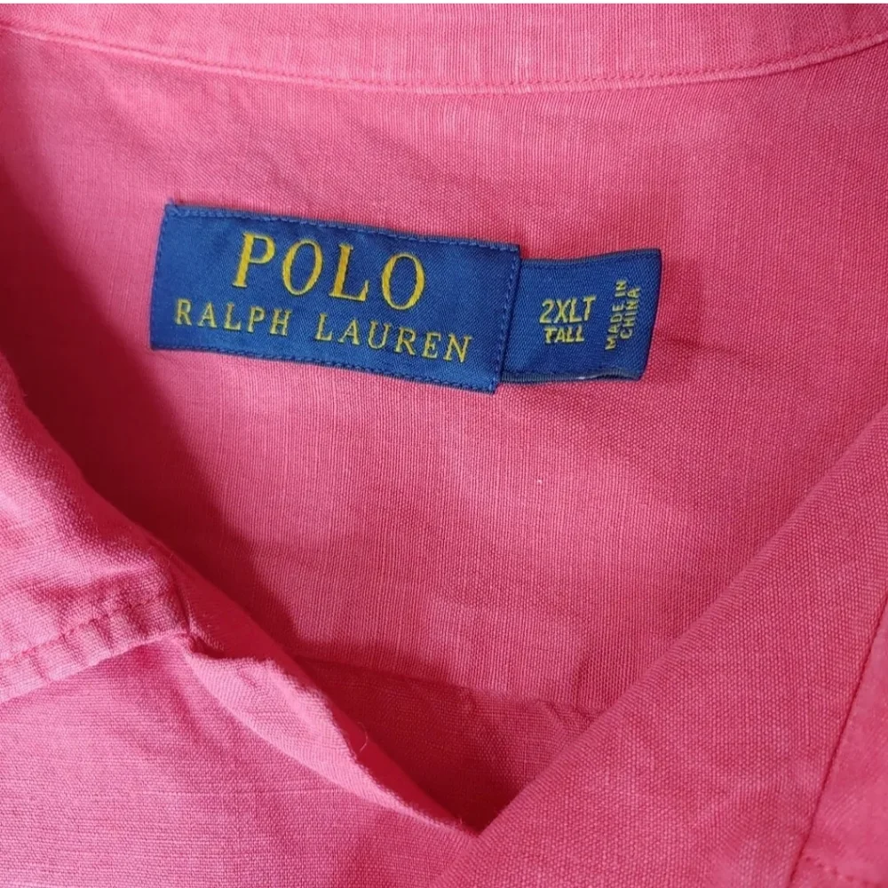 Polo Ralph Lauren Camp Shirt Silk Linen Men 2X Tall Hawaiian Coral Pony Logo
